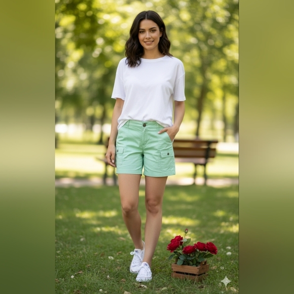 Lee Ultra Lux Flex To Go Cargo Shorts Mint Green Size 12 (EUC) - Picture 1 of 8